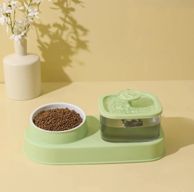 Cat Water Dispenser And Feeding Bowl 2-in-1, Dry And Wet Separation Automatic Water Dispenser Sturdy Cat Feeding Bowl Cat And Dog Feeding Supplie (Color: Green)