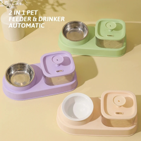 Cat Water Dispenser And Feeding Bowl 2-in-1, Dry And Wet Separation Automatic Water Dispenser Sturdy Cat Feeding Bowl Cat And Dog Feeding Supplie (Color: Purple)