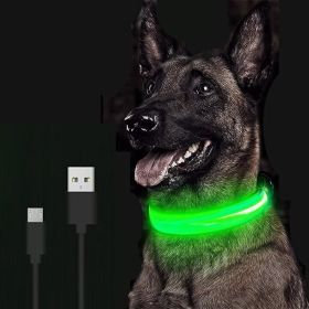 LED Glowing Dog Collar Rechargeable Luminous Collar Adjustable large Dog Night Light Collar Pet Safety Collar for Small Dogs Cat ,halloween pet c (Color: Green Battery, size: L)