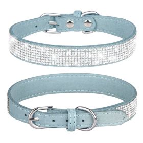 Pet Collar Shiny Artificial Rhinestone Dog Collar For Puppy And Cat; Microfiber Cat Collar (Color: light blue, size: M)