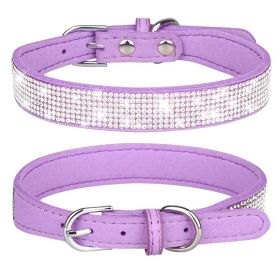 Pet Collar Shiny Artificial Rhinestone Dog Collar For Puppy And Cat; Microfiber Cat Collar (Color: Light Purple, size: M)