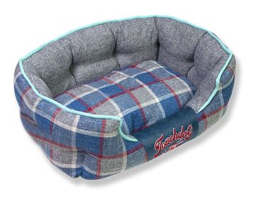 Touchdog 'Archi-Checked' Designer Plaid Oval Dog Bed (Color: Blue, size: medium)