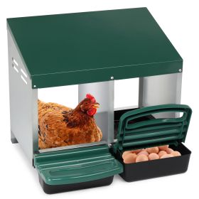 2 Compartments 54x52x47cm Pitched Roof House Iron-plastic Green Chicken Feeding Trough (Color: Green)